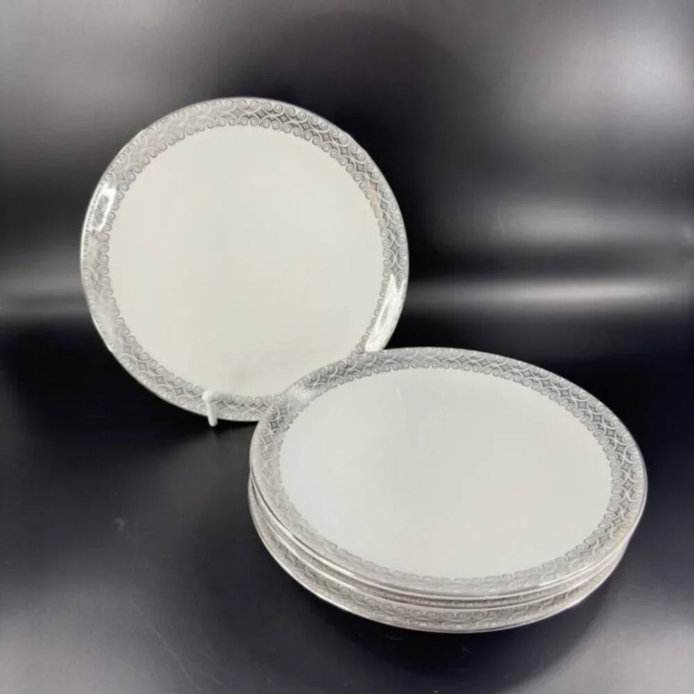 Winterling Schwarzenbach Bavaria Porcelain Dish Plate Platinum Germany Set 4 VTG